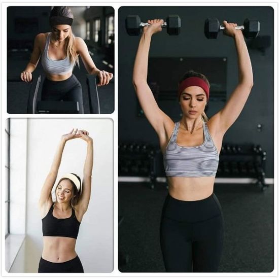 3 Bandeaux Cheveux JEYORZY - Coton Élastique Antidérapant - Yoga, Sport, Fitness - Noir, Blanc, Gris - Taille Unique