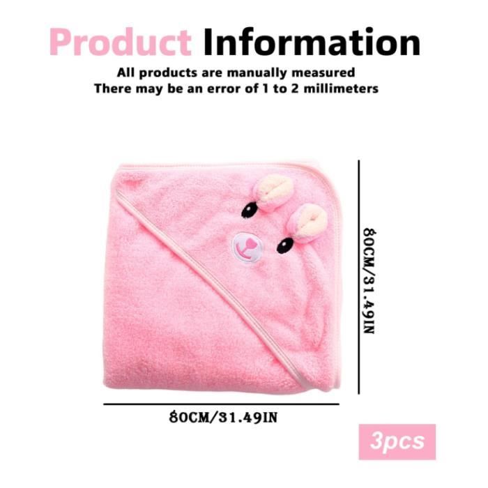 Lot 3 Capes De Bain Bébé à Capuche 80x80 Cm - Serviette Polaire Corail Ultra Douce Animaux (Ours, Éléphant, Élan) - 0-3 Ans