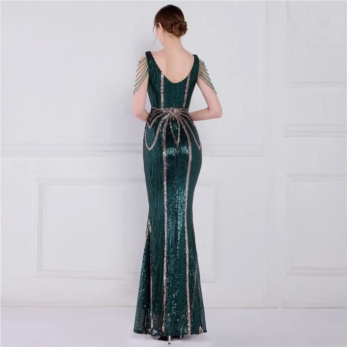 Robe DEERVEADO Robe de Soiree Longue Verte a Paillettes pour Femme Tenue de Luxe Elegante Chic et Formelle 2024 Black C4621 Blanc Cdiscount Pret a Porter