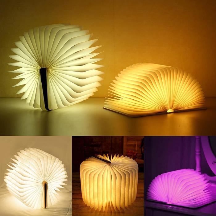 Lampe Livre LED En Bois Pliante Magnétique - Idée Cadeau Originale Rechargeable USB
