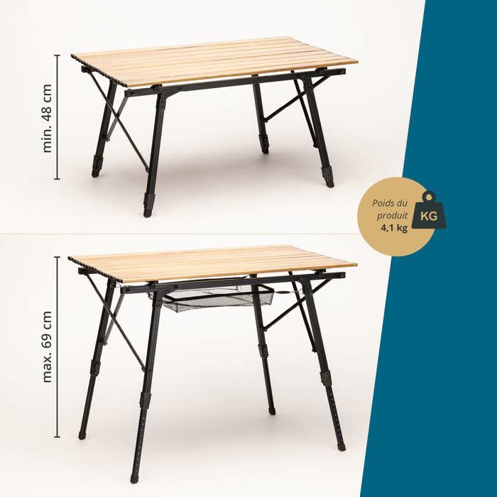 Table Camping Pliante WOLTU - Réglable Hauteur | Aluminium 50kg | Sac Inclus