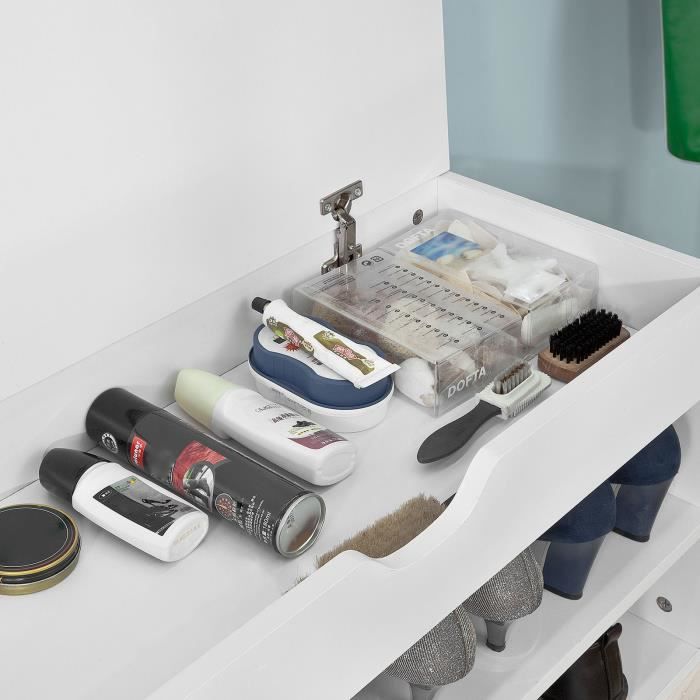 Banc à Chaussures Avec Coussin Et Tiroir - Meuble Entrée Blanc 80x30x46cm - Rangement Chaussures Et Assise