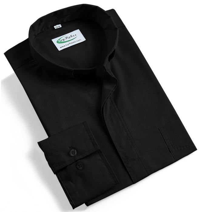 Ivyrobes CT001Black15.5 Hommes Chemise Pretre Col Romain Pretre Clergyman Manches Longues Chemises du Clerge Nior Blanc Noir Cdiscount Pret a Porter