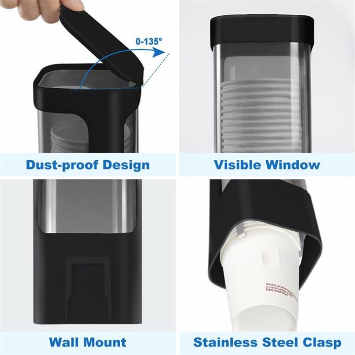 Distributeur Mural De Gobelets Jetables – Jusqu'à 80 Tasses, Noir – Hygiénique & Pratique Pour Bureau, Maison Ou Restaurant