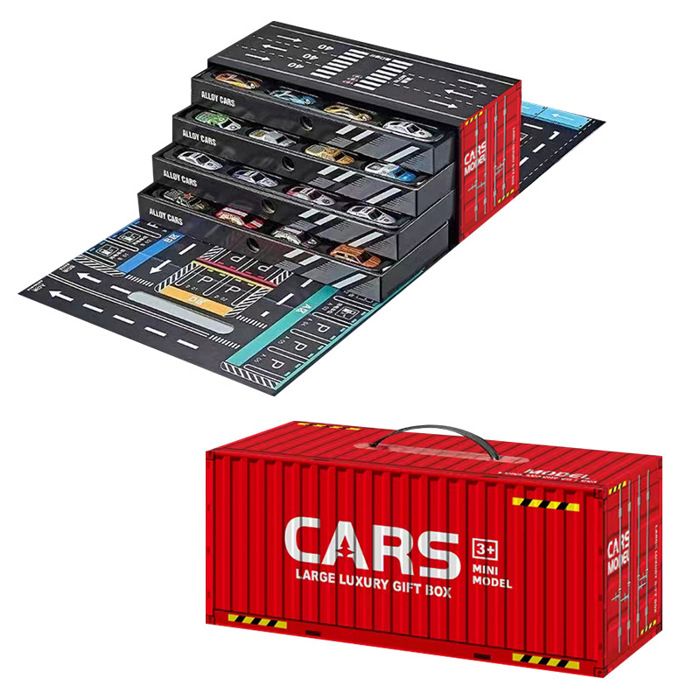 48 Mini Voitures à Rétrofriction avec Ensemble de Garage Intégré, Collection de Voitures de Course en Alliage avec Boîte de Rangement, Véhicules à Friction pour Enfants et Tout-Petits