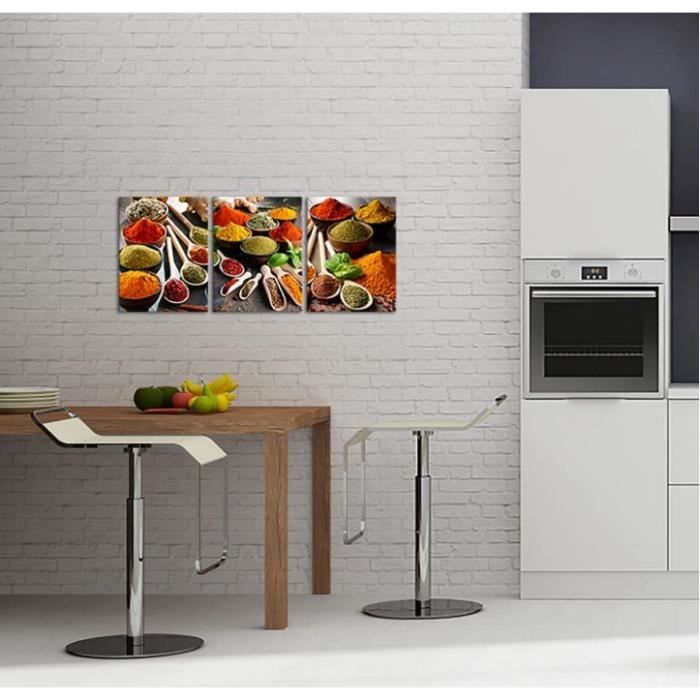 Lot De 3 Tirages D'art Sur Thème Cuisine, Couleur Gris - Neuf, Décoration Murale Salle à Manger
