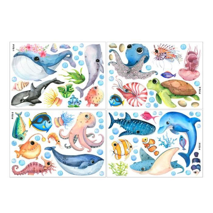 3 Stickers Muraux 3D Animaux Marins – Monde Sous-Marin Pour Chambre Enfant, Salle De Bain