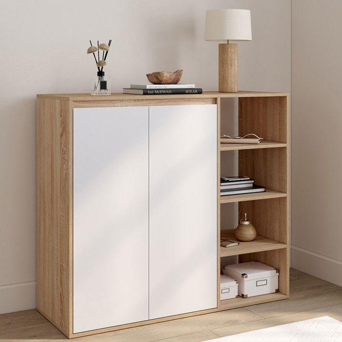 IDMarket Ensemble Armoires Sous Pente 2 Portes + 1 Porte Et 1 Niche TOMI Blanc