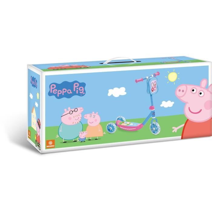 DeQUBE Trottinette Peppa Pig 3 Roues LED – Réglable En Hauteur – Pliable – Frein Arrière – Pour Enfants 2 à 7 Ans – Jusqu'à 30 Kg
