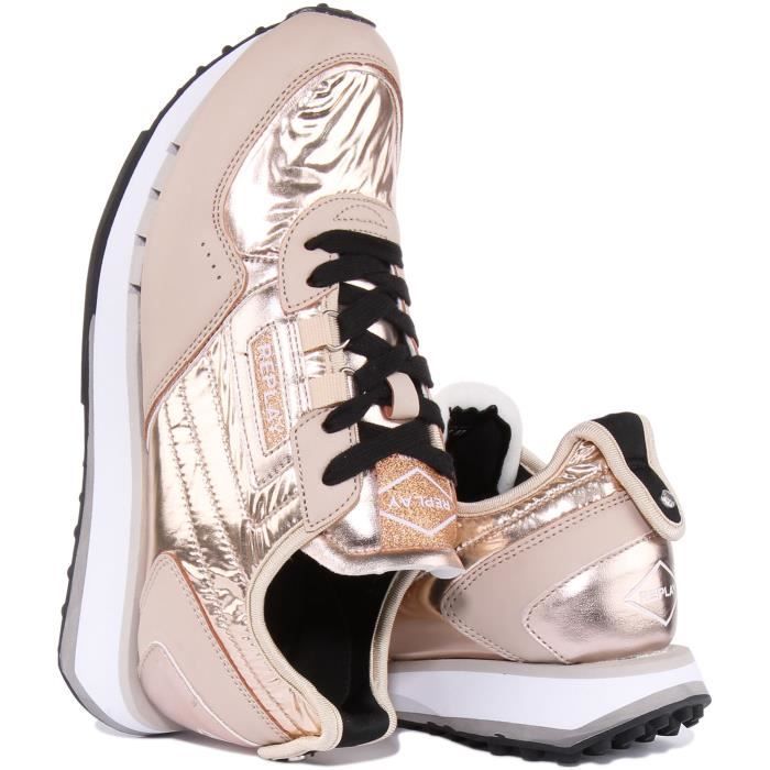 Baskets REPLAY R81 W Space Femme Cuir Rose or Lacets