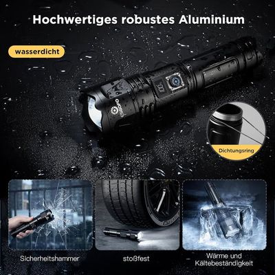 Lampe Torche LED Ultra Puissante 500000 Lumens 5 Modes Rechargeable USB Zoom Ipx5 Etanche