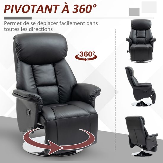 Fauteuil Inclinable Pivotant 360° HOMCOM - Tissu Bouclette, Repose-pieds, Bascule Et Inclinaison 135°, Capacité 120 Kg - 8