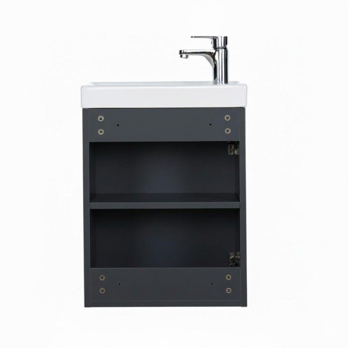 Meuble Lave-Mains Lisa Gris Anthracite + Robinet Chromé - Compact Et Design Pour Petite Salle De Bain