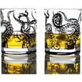 Verres à Whisky Coffret Cadeau Gobelet 10 Oz Verres à Whisky Kraken (Ensemble de 2) | Décor de Poulpe en Verre Rocks | Verres 142-0