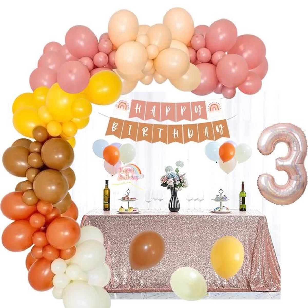 Decoration Anniversaire Fille 3 Ans Ballon 3 Ans Fille Ayuqi Ballons Arc En Ciel Boheme Pour Fete Ballon Anniversaire 3 An Filles Cdiscount Maison