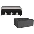 COOKINGBOX COOKING BOX Plancha à gaz CUENCA - 3 feux avec housse - 9 kw - 65x50x23 cm - Surface cuisson en inox : 62x36 cm - Noir