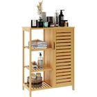 SogesHome-Meuble de Salle de Bains-Meuble de Rangement en Bambou-avec 3 Étagères et 1 Portes à Persiennes-66x33x87cm-bois