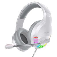 Q2 Casque de jeu filaire avec microphone, casque réglable double 3,5 mm / simple alimenté par USB - Blanc