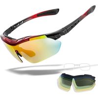 lunettes de soleil de sport polarisées,avec 5 lentilles interchangeables,pour baseball course escalade pêche conduite golf（rouge）