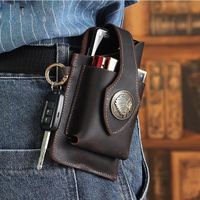Café - Sac de ceinture en cuir Vintage pour hommes, étui tactique multifonction, porte clé Portable, étui pou