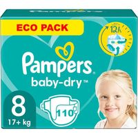PAMPERS BABY DRY TAILLE 8 110 COUCHES + 17 KG