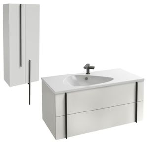 MEUBLE VASQUE - PLAN Meuble lavabo simple vasque 100 cm JACOB DELAFON Nouvelle Vague blanc brillant + colonne de salle de bain 2 portes
