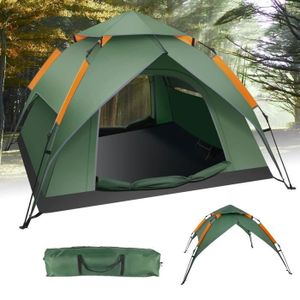 TENTE DE CAMPING Tente de Camping avec Auvent amovible Familiale 2-4 Personnes Pop-up Automatique Anti UV UPF 50+ Étanche Vert