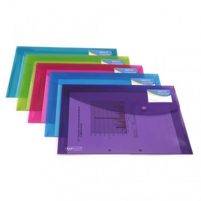Rapesco Pochettes à Bouton Pression A5 - Lot De 25 - Transparentes Assorties - Porte-Documents Bureau