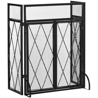 COSTWAY Pare-Feu en Cadre Métallique, Ecran de Cheminée Pliable à 3