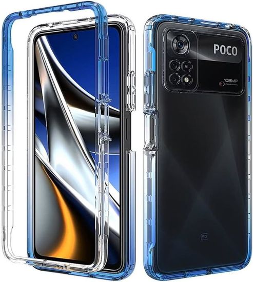 Weideworld 3 Pezzi Cover Per Xiaomi Poco X4 Pro 5G, Custodia Morbida TPU Con Fiori Blu, Trasparente E Sottile, Protezione Antiurto - 3