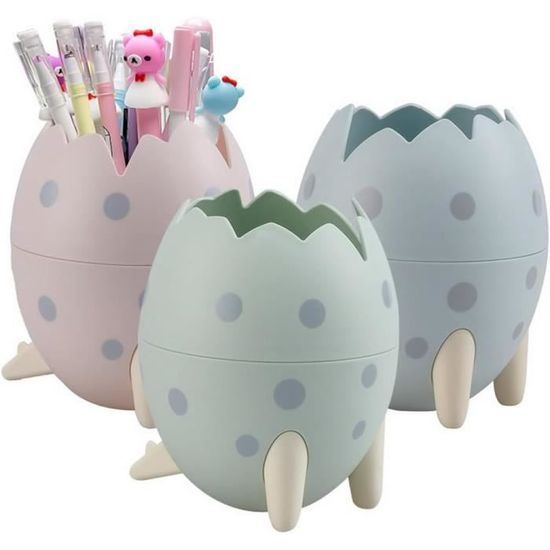 3 Porte-stylos En Forme D'œuf De Dinosaure - Multifonctions, Pour Bureau, Maquillage, Déco (rose, Bleu, Vert)
