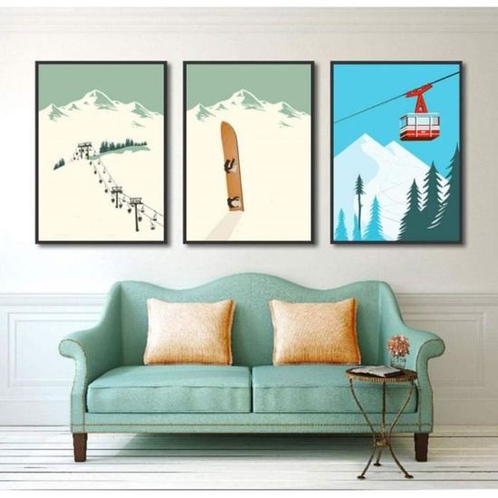 Tableau Toile Snowboard Montagne 160x85cm Par ARTTOR - Décoration Murale Hiver