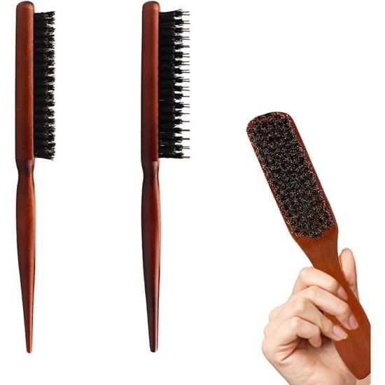 Lot De 2 Brosses à Cheveux En Poils De Sanglier - Pour Homme Et Femme - Marron - Neuf