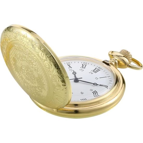 Montre De Poche Vintage Homme | Cadran Blanc Chiffres Romains | Chaîne Incluse | Cadeau Noël Ou Fête Des Pères