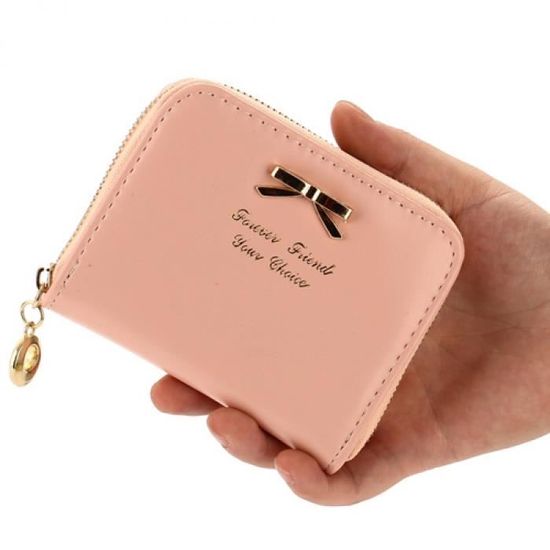 Porte-monnaie Fille NECXON - Cuir Synthétique Rose - 7 Emplacements Cartes + Poche Monnaie - 10.6x9.1cm