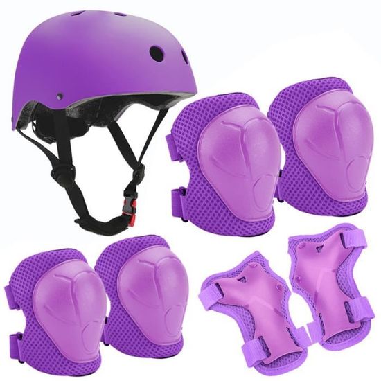 BDSHUNBF Kit De Protection Enfant 7 Pièces – Genouillères, Coudières, Protège-poignets + Serviette – Pour Roller, Skate, Vélo – 4-14 Ans – Rose