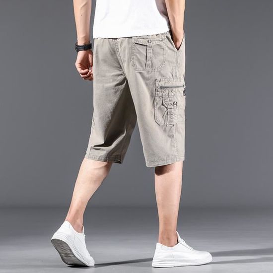 Pantacourt Cargo 3/4 Pour Homme, Pantalon De Jogging Court En Coton Et Lin Avec Cordon De Serrage, Noir/blanc, Moyen