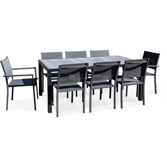 Ensemble table et chaises de jardin - 185 x 95 x 74 cm - Aluminium - Oviala - Gris