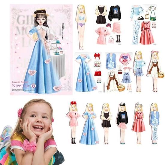 Poupée Habillage Magnétique Princesse - 12 Poupées + Vêtements - Jeu Éducatif Montessori - Cadeau Fille - Tableau Magnétique Inclus