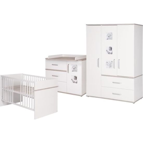 Ensemble de mobilier pour bébé ROBA Moritz - Lit 70x140 + Commode à Langer + Armoire - Blanc