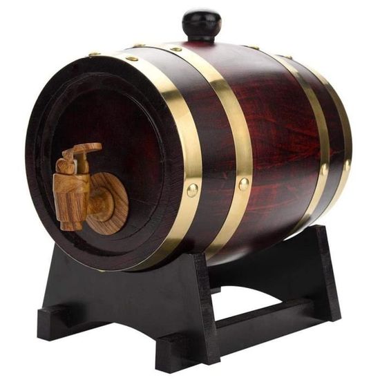 Tonneau En Chêne 10L Avec Support - Pour Vin, Whisky, Rhum - Robinet En Bois, Décoration Cave Ou Bar