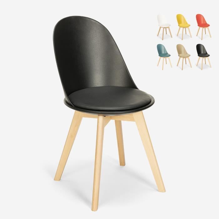 Chaise design scandinave coussin bois cuisine salle à manger Bib Nordica - couleur:Noir