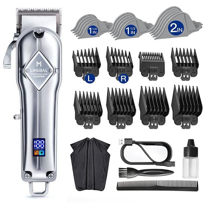 Tondeuse cheveux et barbe professionnelle Homme Electrique avec Ecran LCD Sans Fil Rechargeable coffret cadeau de Noël