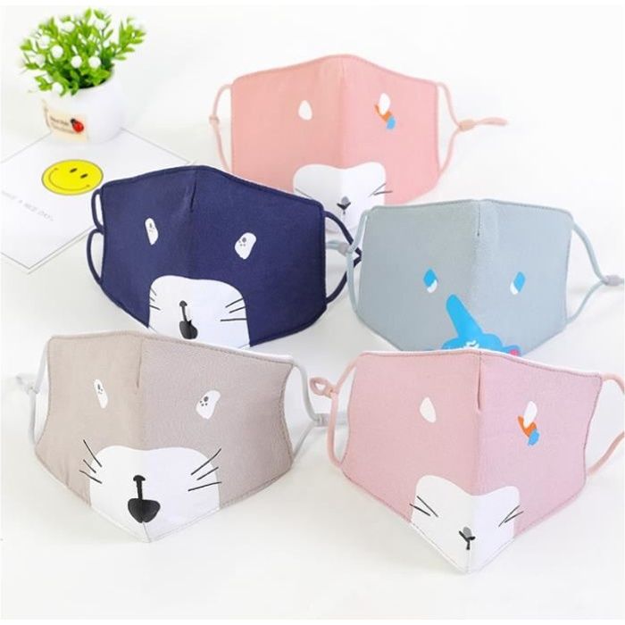 Kalavika 5 PCS Réutilisable Masque Anti-Poussière Lavable pour Enfant Masque Facial Réglable Protection Visage en Coton