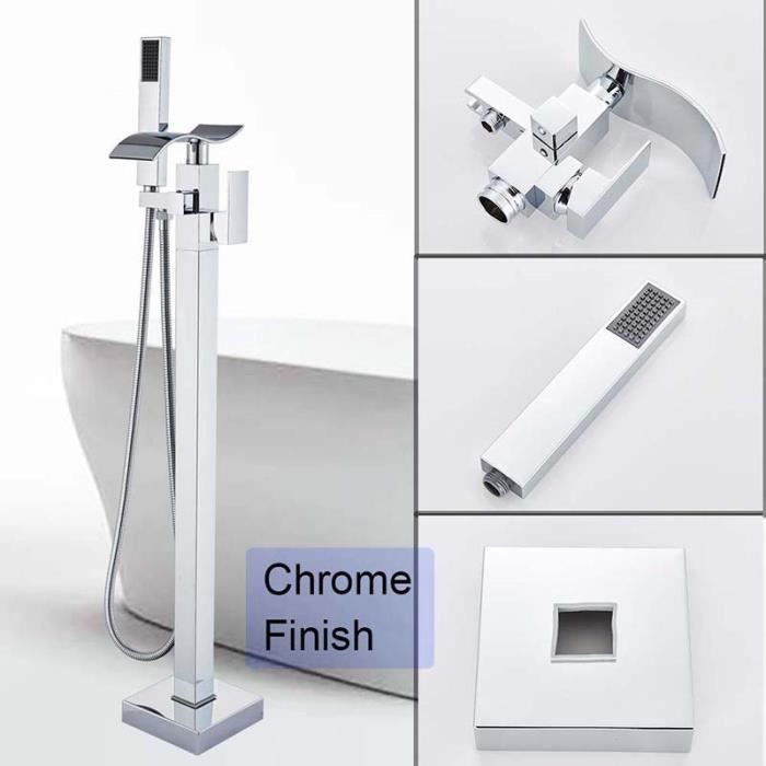 Chrome cascade mural robinet de baignoire sur pied support de plancher robinet baignoire mélangeur robinet bain cascade becs mélange