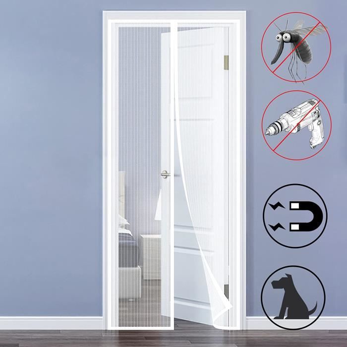 90 x 210cm Porte Moustiquaire, Moustiquaire Magnétique Mailles Ultra Fine Aimants Fermeture Automatique pour Couloirs Portes Patio