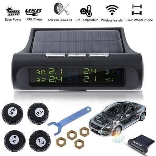 Solar Power Car Auto TPMS pneus LCD Moniteur pression Système sans fil + 4 capteurs externes