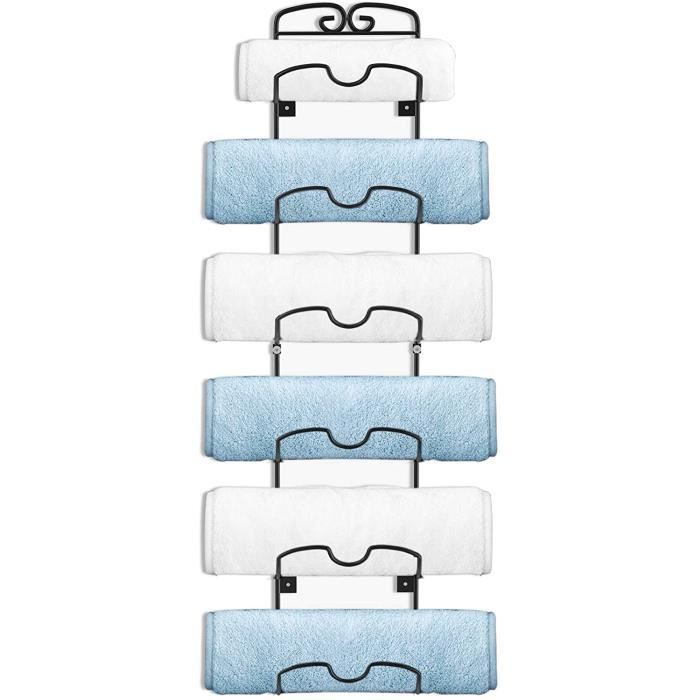 Porte-serviettes mural porte-bouteilles en métal porte-serviettes porte-serviettes avec 6 compartiments pour serviettes de bain 122