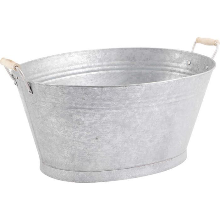 Jardinière bassine en zinc givré et bois 48x37x…