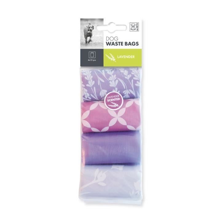 M PETS Recharge ramasse crottes DOG WASTE BAG - Pour chien - 4x15pcs - Senteur lavande (Lot de 3)